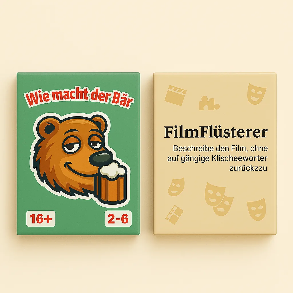Party-Bundle – Trinkspiel und Filmspiel Set (Wie macht der Bär + Filmflüsterer). Das einzige Bundle, das Party und Filme kombiniert. Bestes Partyspiel für Erwachsene und Studenten, Alternative zu Angsthase.