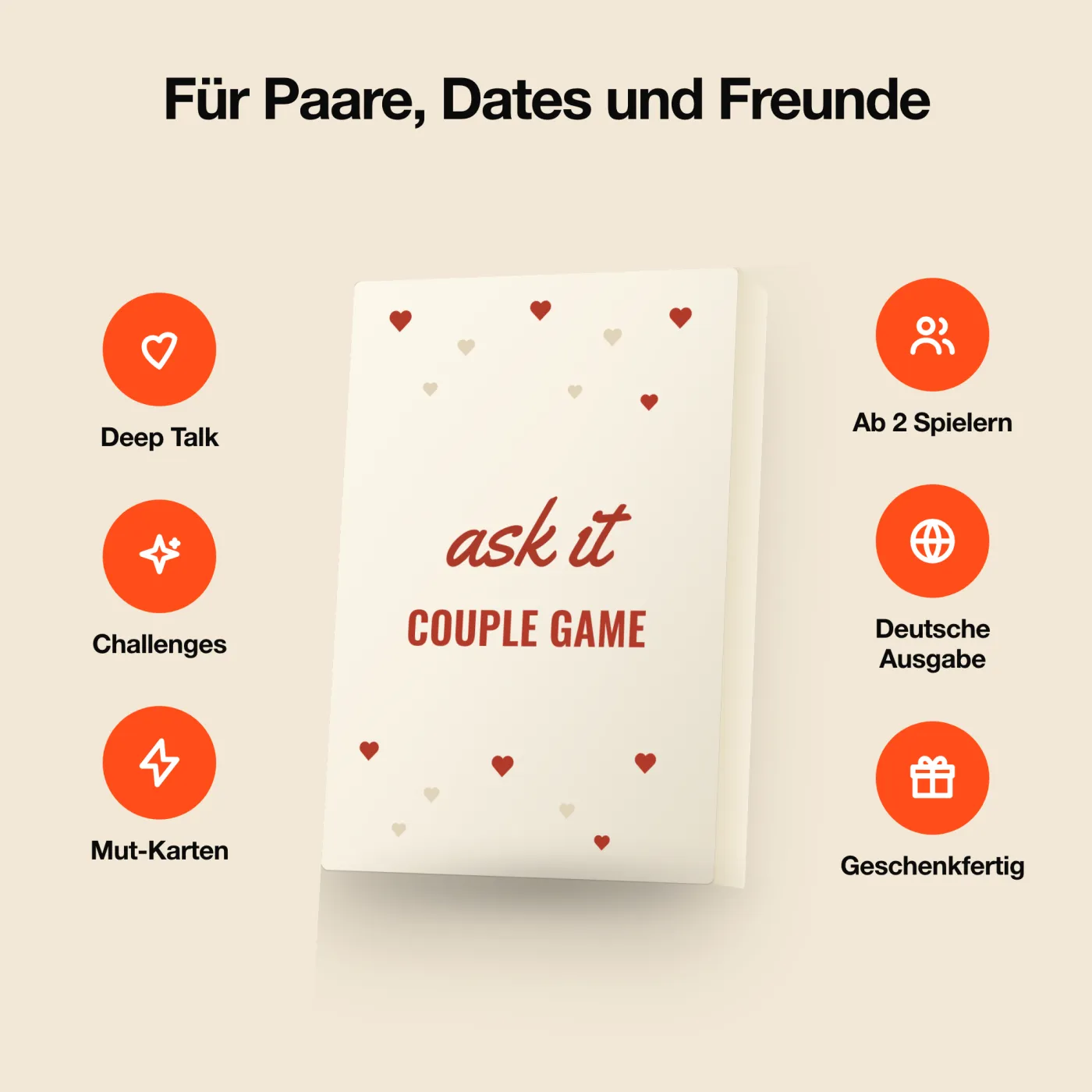 ask it! – Alle Merkmale rund um die Packung. Couple Game mit 101 Karten.