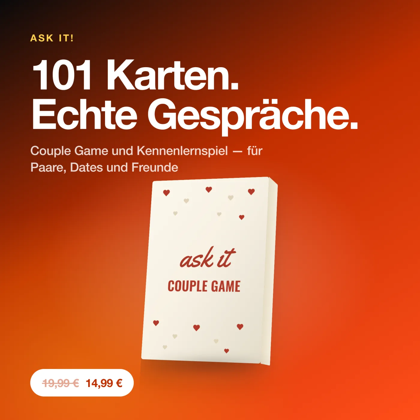 Ask It – Kennenlernspiel Kartenspiel mit 101 Fragen und Aufgaben. Couple Game, Beziehungsspiel, Date Night Spiel für Paare und Freunde.