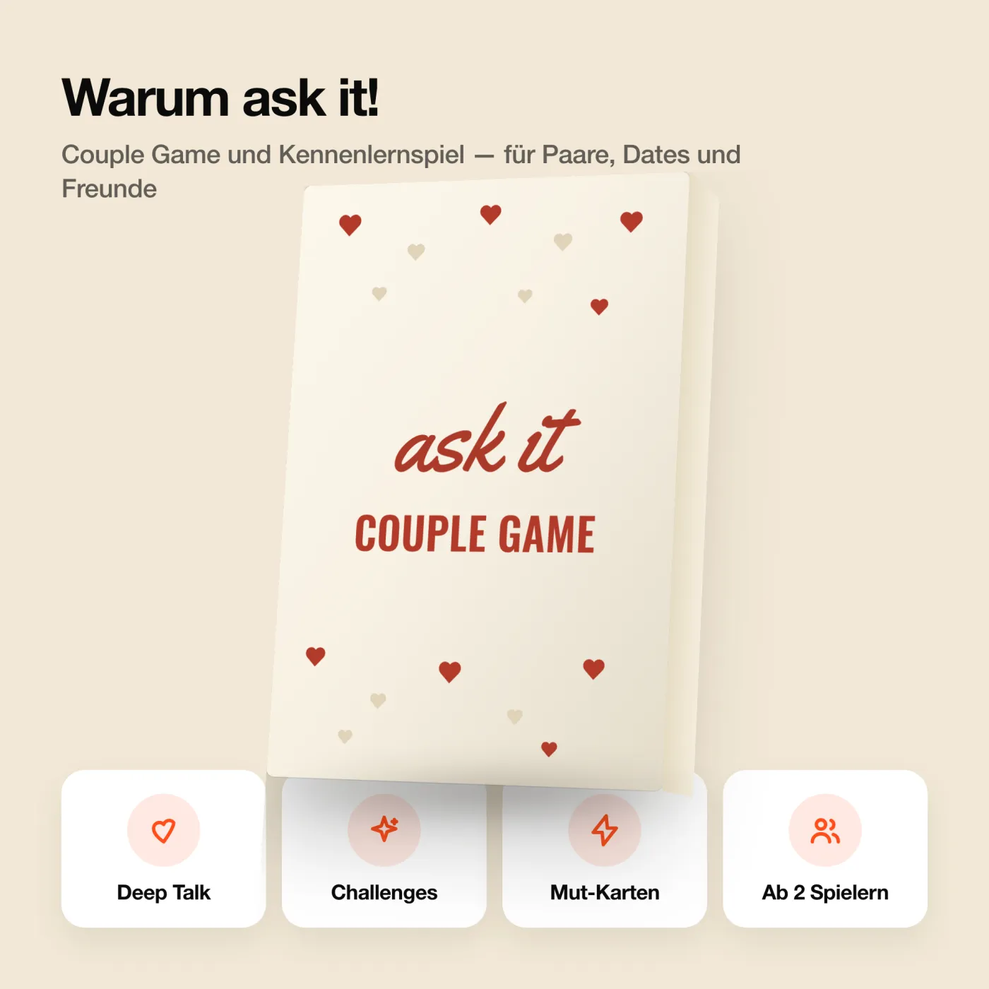 ask it! – Merkmale auf einen Blick. Couple Game mit 101 Karten.