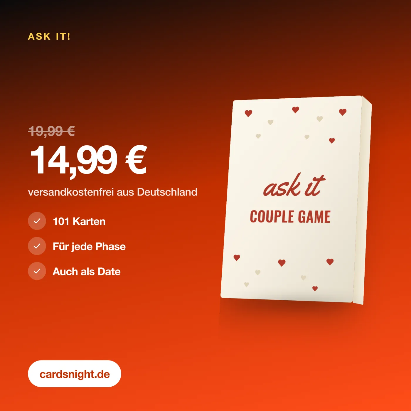 ask it! – Preis und Lieferumfang. Couple Game mit 101 Karten.