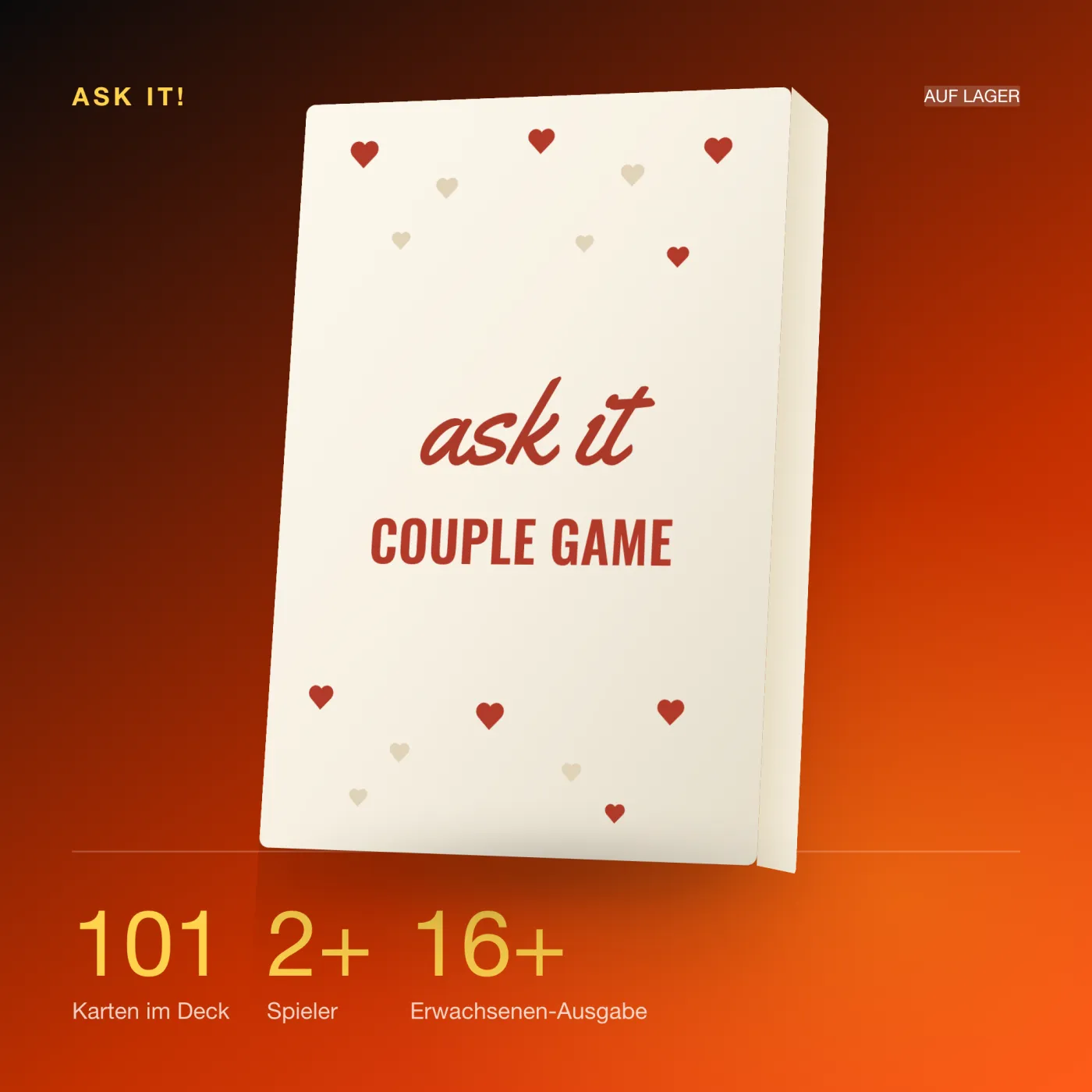 ask it! – Die wichtigsten Kennzahlen. Couple Game mit 101 Karten.