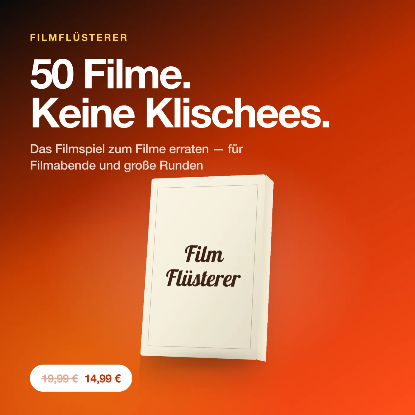 Filmflüsterer – Filmspiel Kartenspiel zum Filme erraten. Tabu Spiel mit Filmbegriffen für Filmfans, Film Quiz Partyspiel mit 50 Film- und Serienkarten.