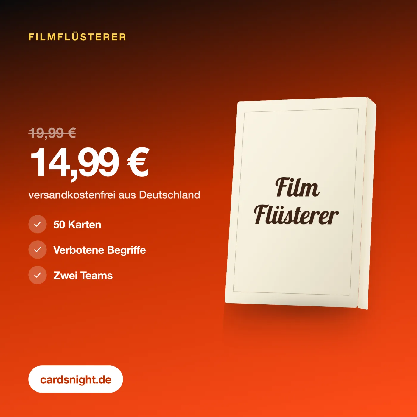 FilmFlüsterer – Preis und Lieferumfang. Filmspiel mit 50 Karten.
