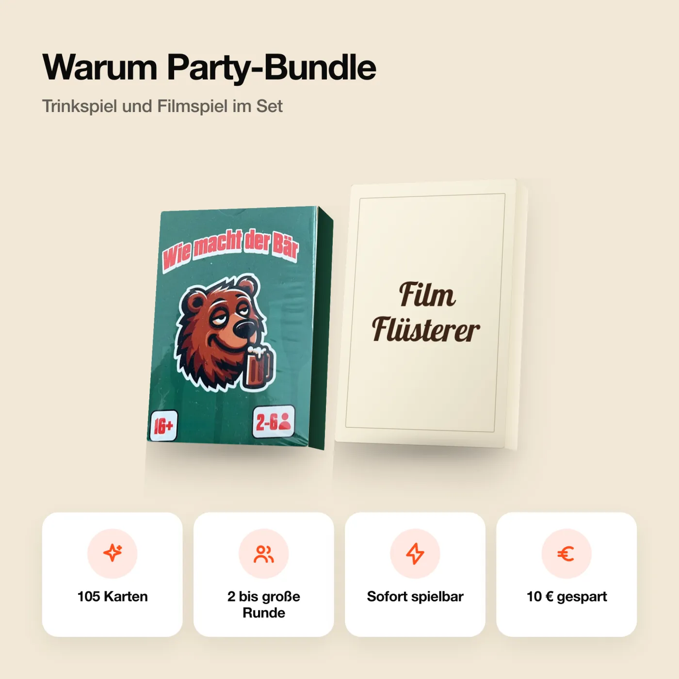 Party-Bundle – Merkmale auf einen Blick. Zwei Spiele mit 105 Karten.