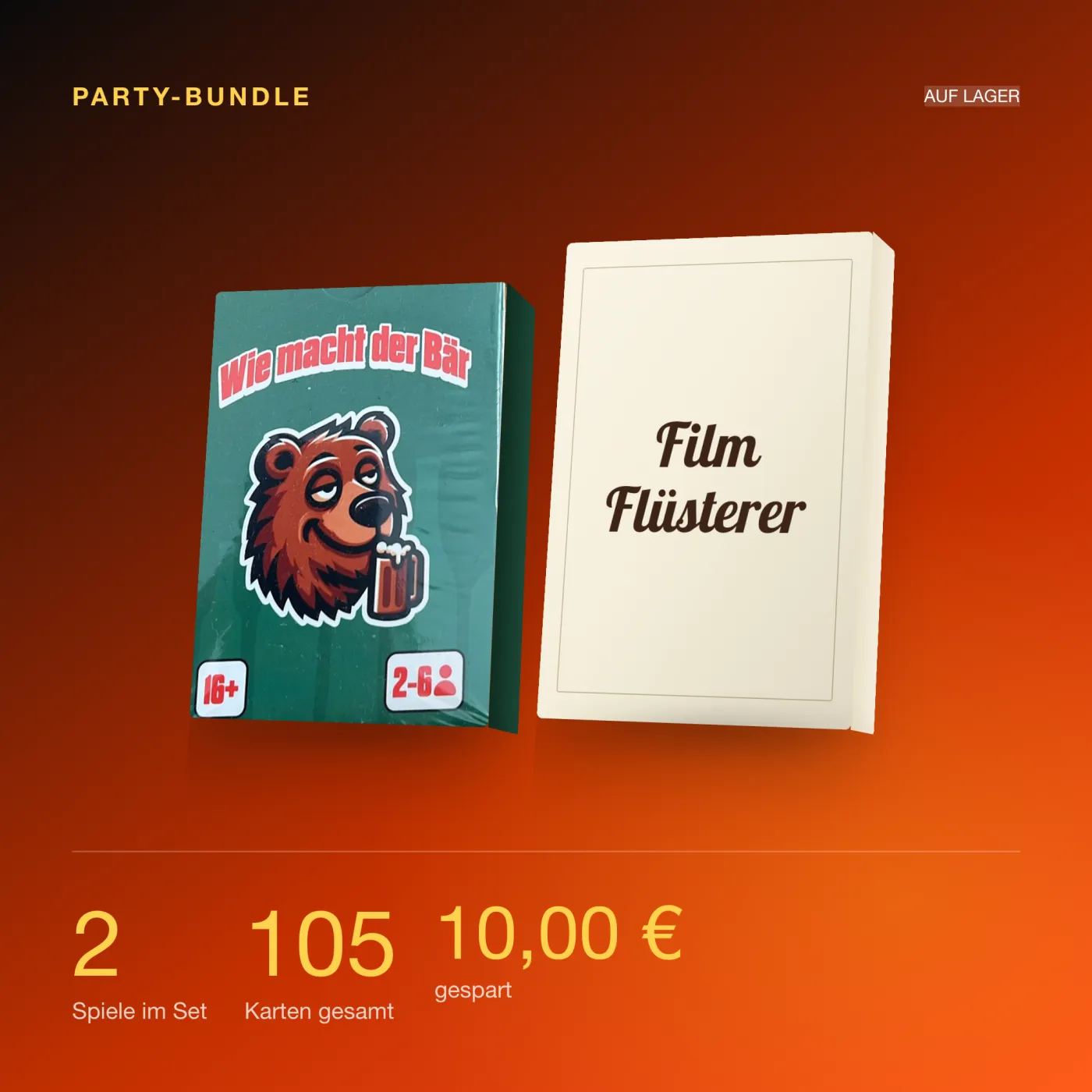 Party-Bundle – Die wichtigsten Kennzahlen. Zwei Spiele, 105 Karten, ab 16.